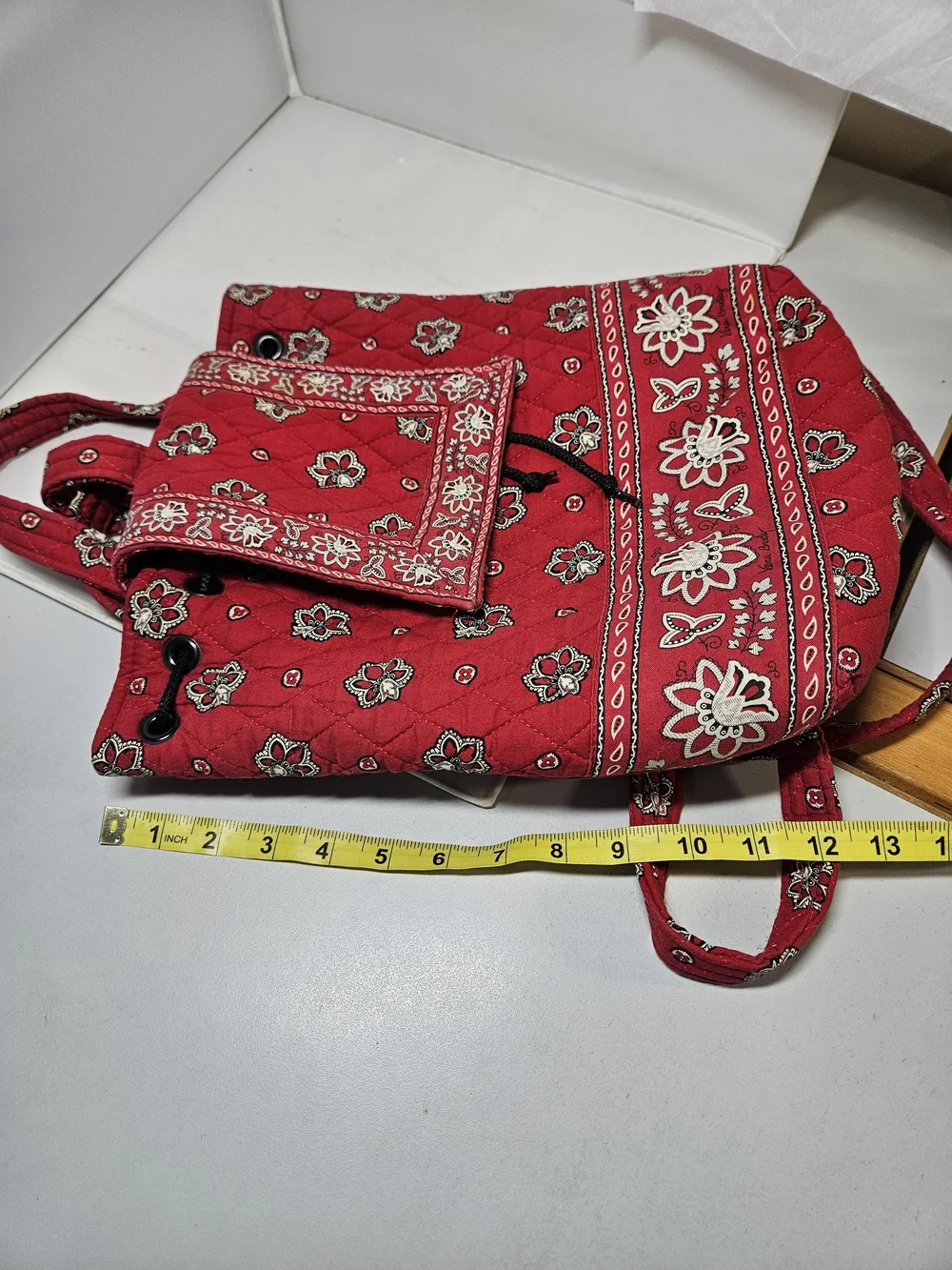 Vera Bradley Red Bandana Print Quilted  Drawstring Tote Backpack Bag